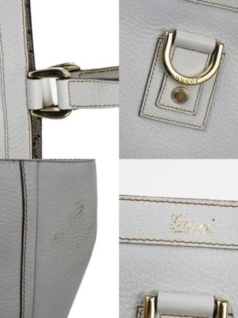 GUCCI Logo GG Pattern Abbey Shoulder Tote Bag Canvas Leather White GHW 34TA557 - Picture 10 of 16